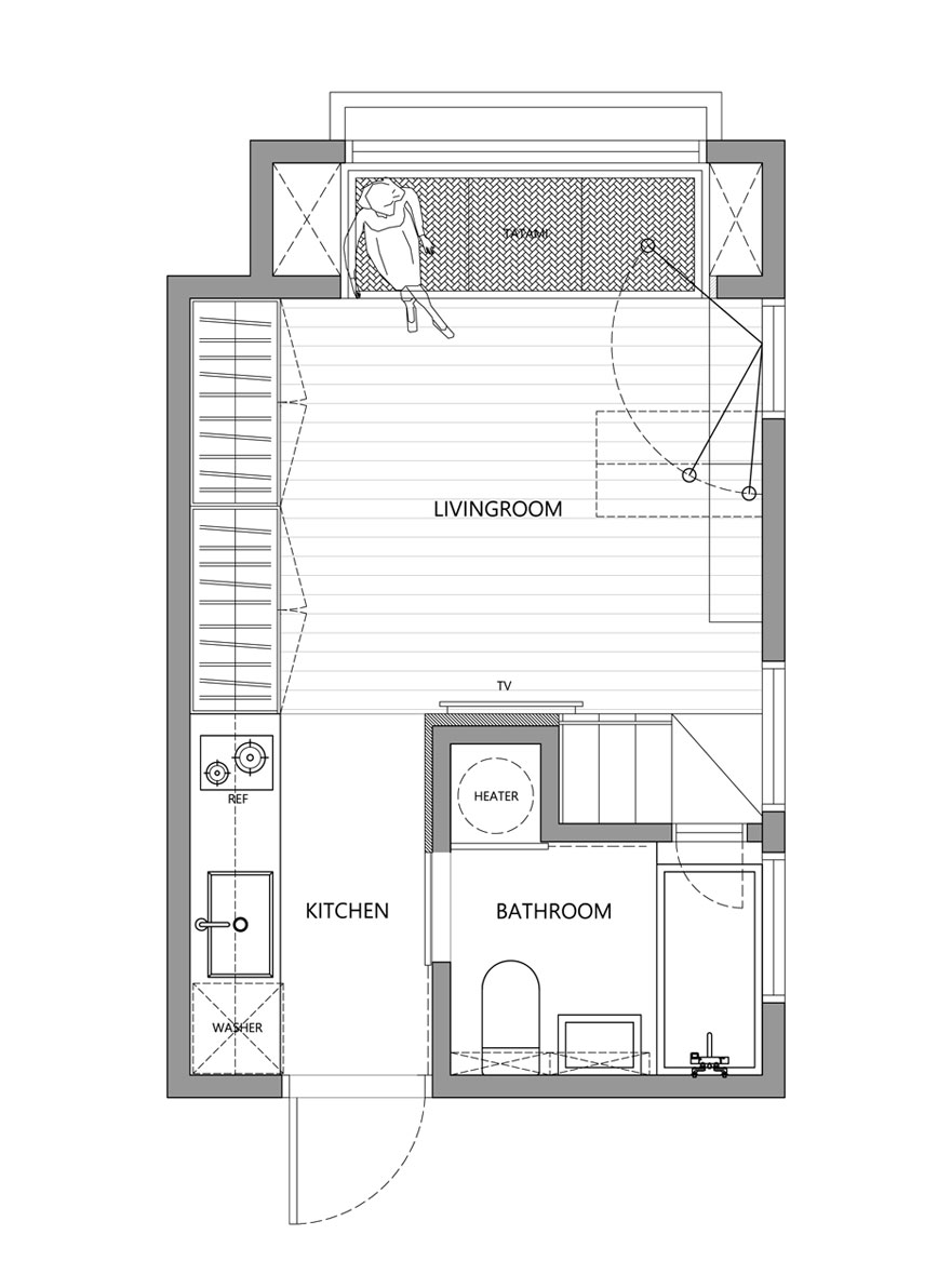 Пример интерьера полнофункциональной квартиры на 22 квадратных метра
