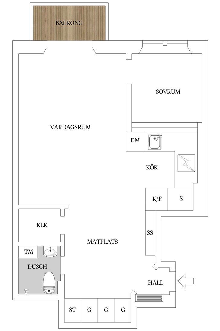 Небольшая квартира музыканта в Стокгольме (44 кв. м)