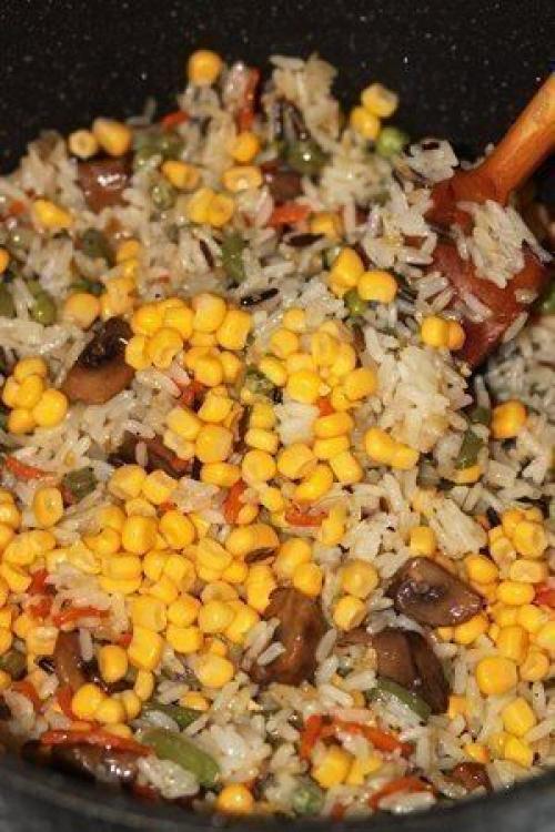 Вкусный и полезный рис с овощами и грибами. 08