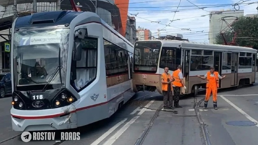 В центре Ростова два трамвая столкнулись на пересечении Горького с Буденновским