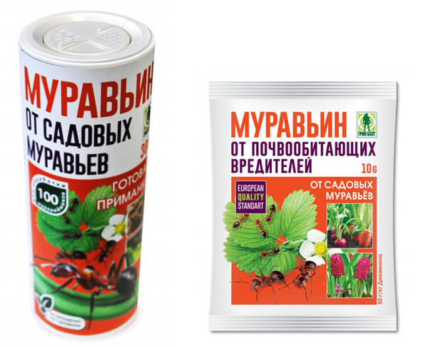 Муравьин действует быстро и эффективно. Слева в тубе (300 г), справа в пакетике (50 г)
