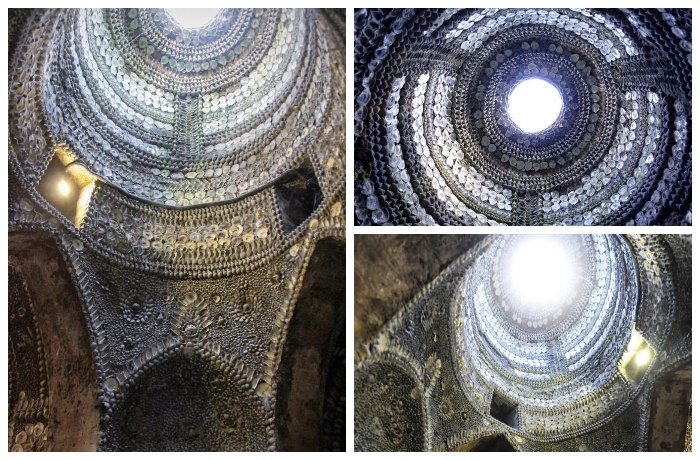 Отверстие в куполе грота освещает алтарь в день летнего солнцестояния (Margate Shell Grotto).