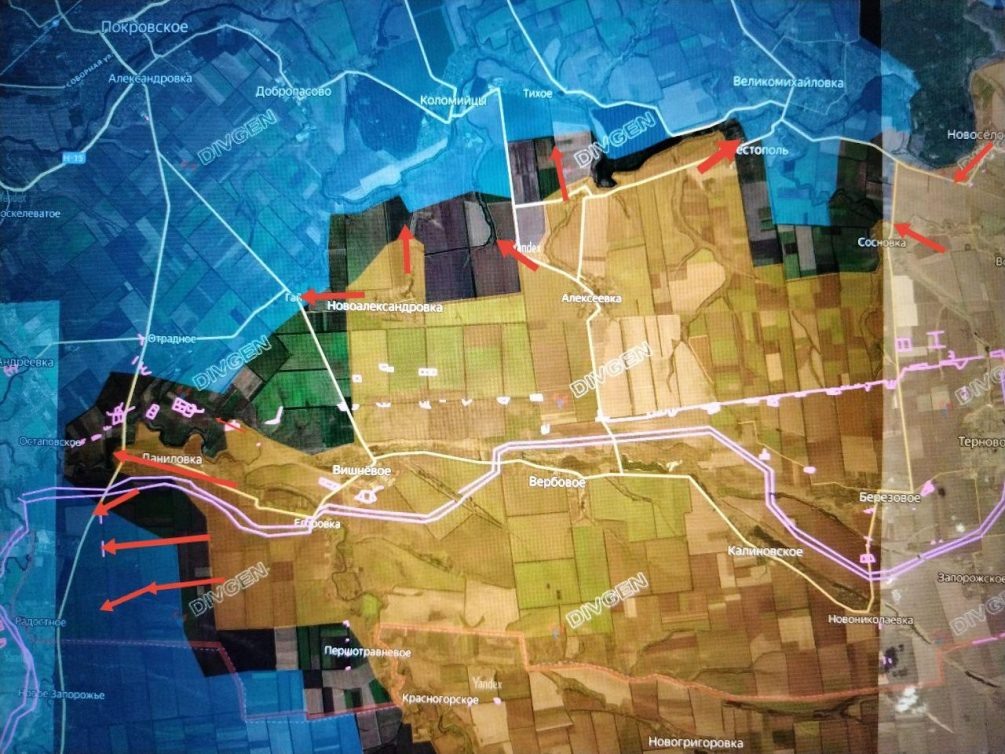    Карта СВО. ВС РФ выдавливают ВСУ на Запорожском направлении.