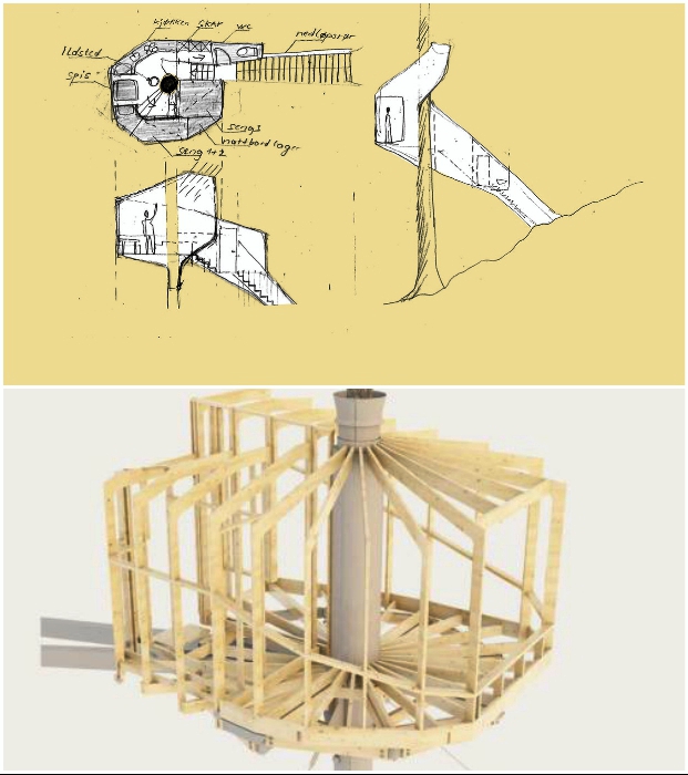 Конструкция отельного номера на дереве (Woodnest, Норвегия).