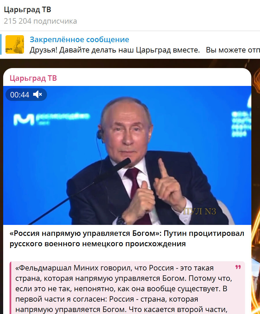    Скриншот: Царьград ТВ/Telegram
