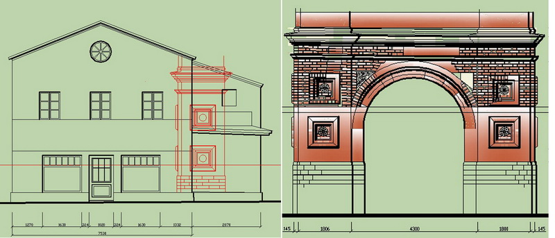 Схема встроенной части колокольни Успенской церкви в современное здание кафе.