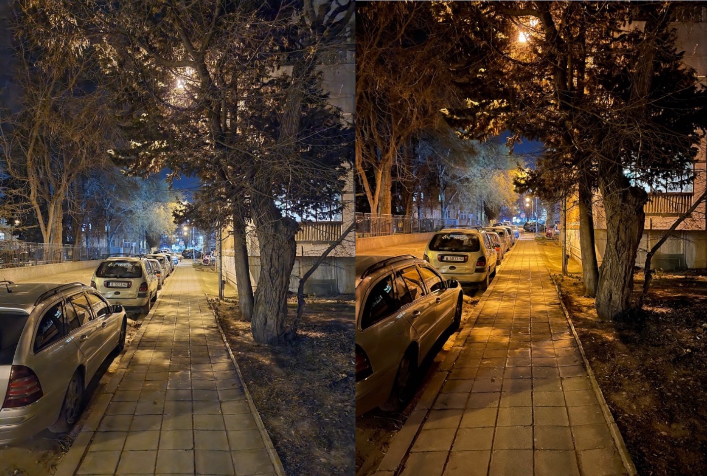 Отличия ночных фото (S21 слева)