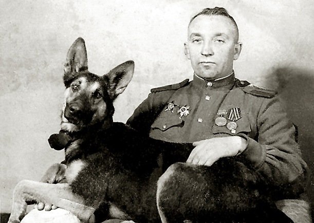 Джульбарс с командиром 37-го ОБР Александром Мазовер