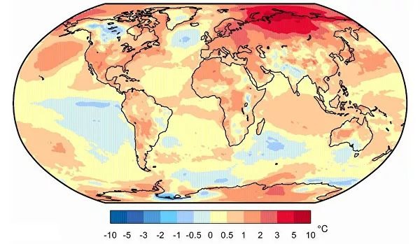 Отклонение температур 2020 года от средних за период 1981-2010.