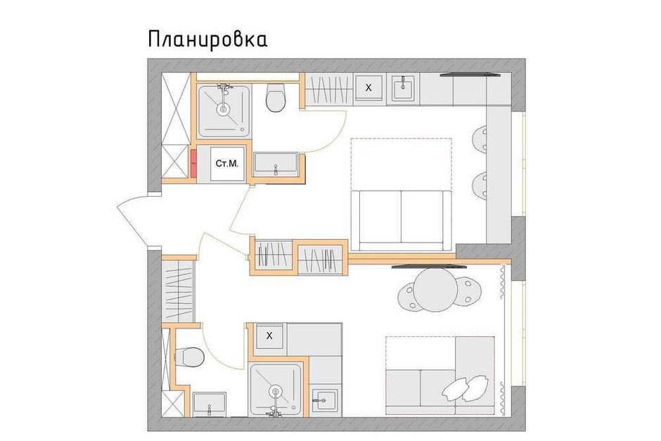 Это невероятно: сделали две студии из однушки 34 м² студии, использовали, создать, чтобы, хранения, плитку, оттенка, санузла, спроектировали, краску, цветные, зеркала, предусмотрели, полноценные, необходимо, выглядят, Зеркала, форме, Дизайнеру, очень