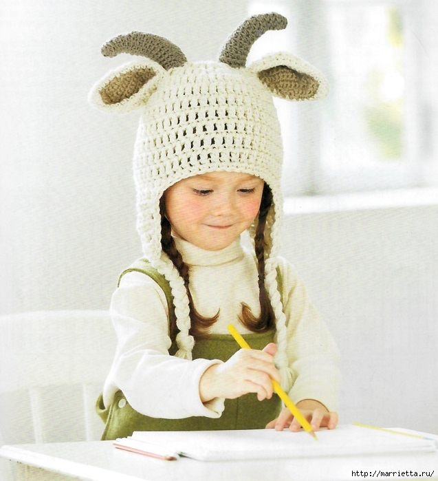 Детские шапочки с рожками и ушками. Вязание крючком вязание,вязание для детей