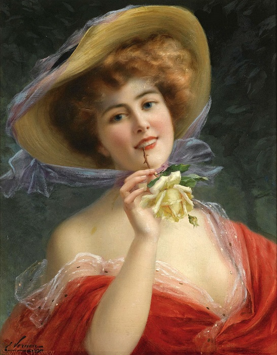 Девушка с розой. Emile Vernon. | Фото: fiveminutehistory.com.