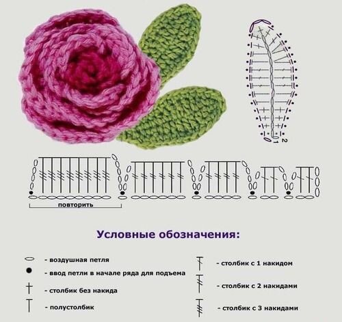 Делюсь подборкой из 30 красивых объёмных цветочных мотивов со схемами для вязания крючком вязание,рукоделие