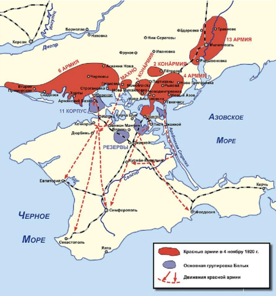 Схема операции красных в Крыму.