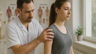 Проверка позвоночника на приеме у врача / Изображение сгенерировано ИИ ChatGPT / amic.ru