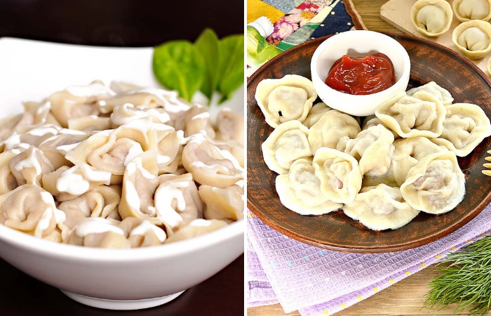 Пельмени со сметаной и кетчупом 