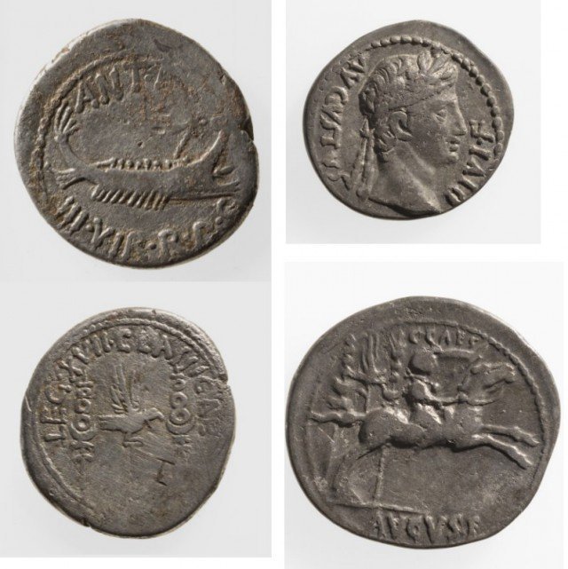 Слева динарий Марка Антония, справа – императора Августа Клады, археология, интересно, история, сокровища