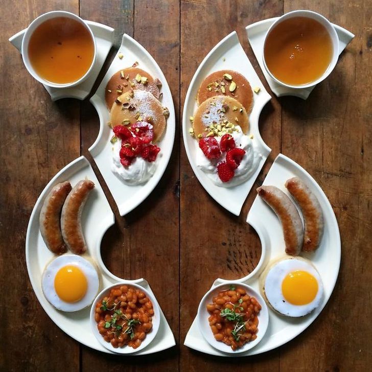 Мужчина каждый день делает симметричные завтраки для своего любимого