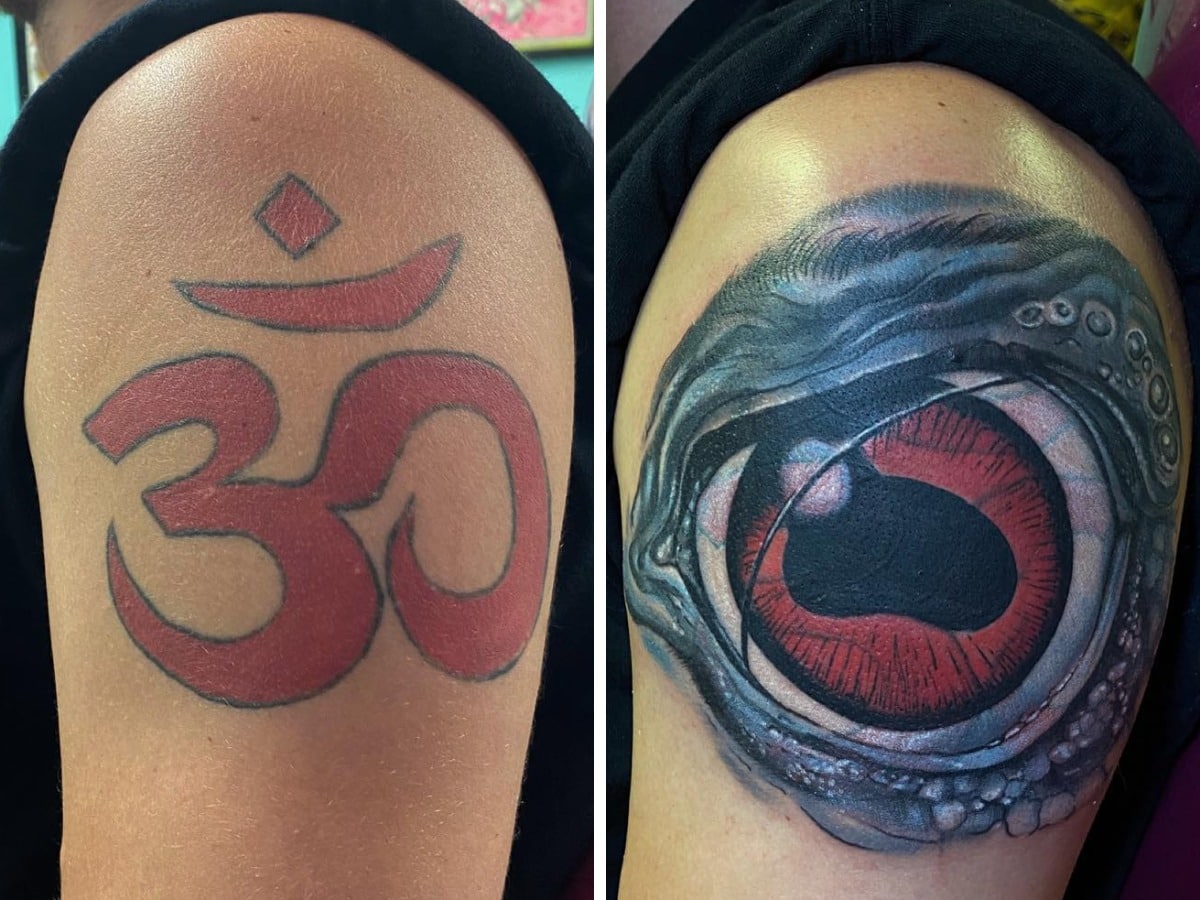 Мастерское обновление старых татуировок: до и после