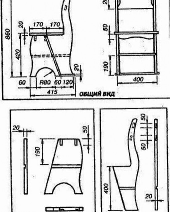 Чертеж стула-трансформера для дома и дачи,мебель