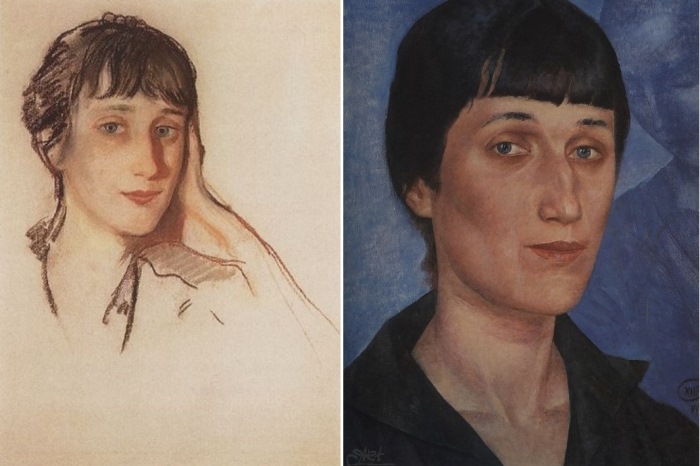 Слева – З. Серебрякова. Анна Ахматова, 1922. Справа – К. Петров-Водкин. Анна Ахматова, 1922