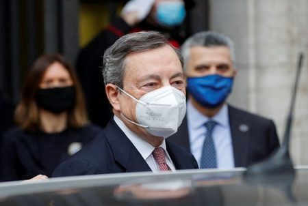 Newly installed Italian Prime Minister Mario Draghi arrives at the upper house of parliament in Rome, Italy, February 17, 2021. REUTERS/Remo Casilli