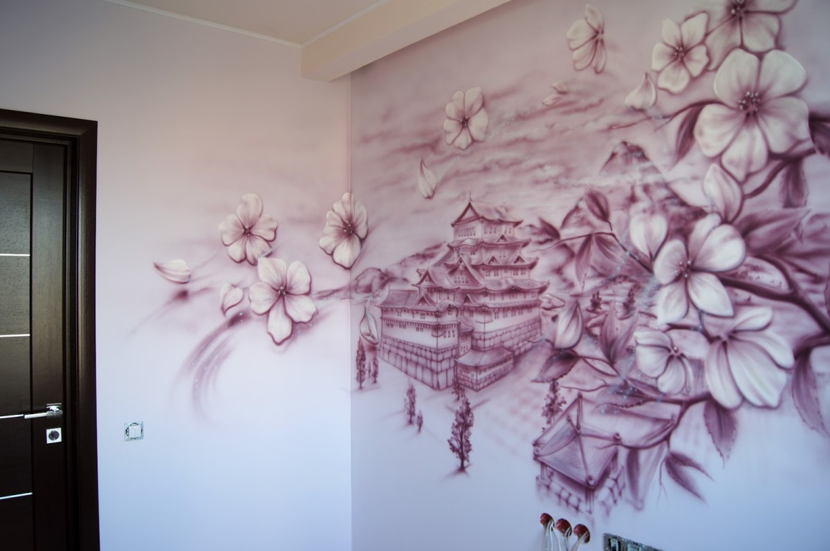 Абстрактные рисунки на стенах в интерьере