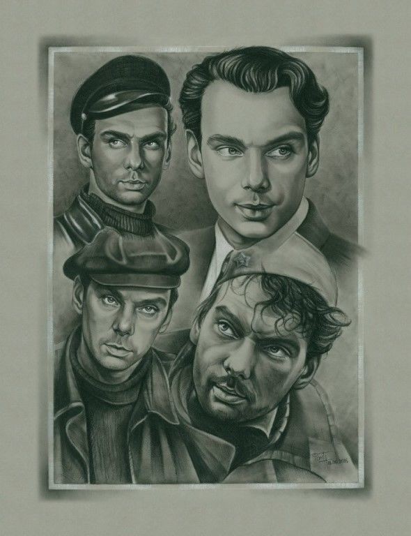 Работы, посвящённые советским актёрам. Пастель и уголь. Автор — Наталья Фонтребина.          