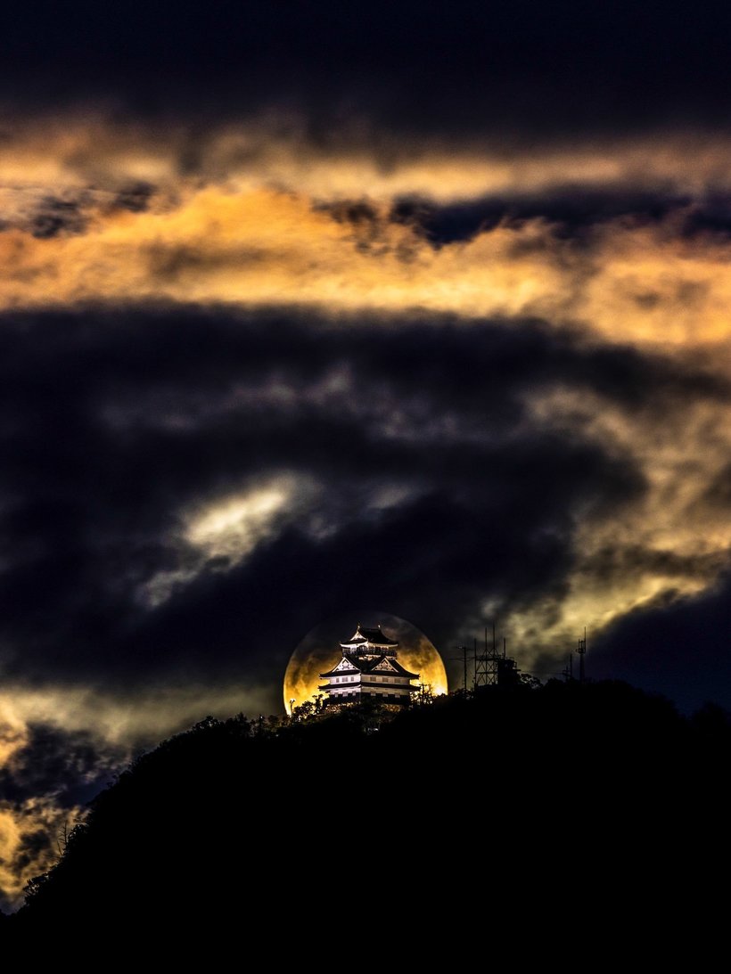 Японский фотограф запечатлел великолепный замок Гифу на фоне полнолуния холодная, холодной, Последнюю, возведенную, постройку, сказочную, величественную, города, икону, мистическую, отражая, невероятную, какуюто, излучают, ГифуСнимки, замок, великолепный, несколько, назад, столетий