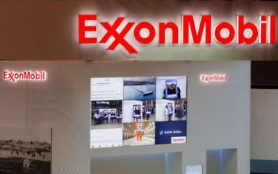 Logos of ExxonMobil are seen in its booth at Gastech, the world's biggest expo for the gas industry, in Chiba, Japan April 4, 2017. REUTERS/Toru Hanai