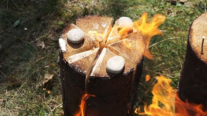 Три варианте изготовления финской свечи из бревна