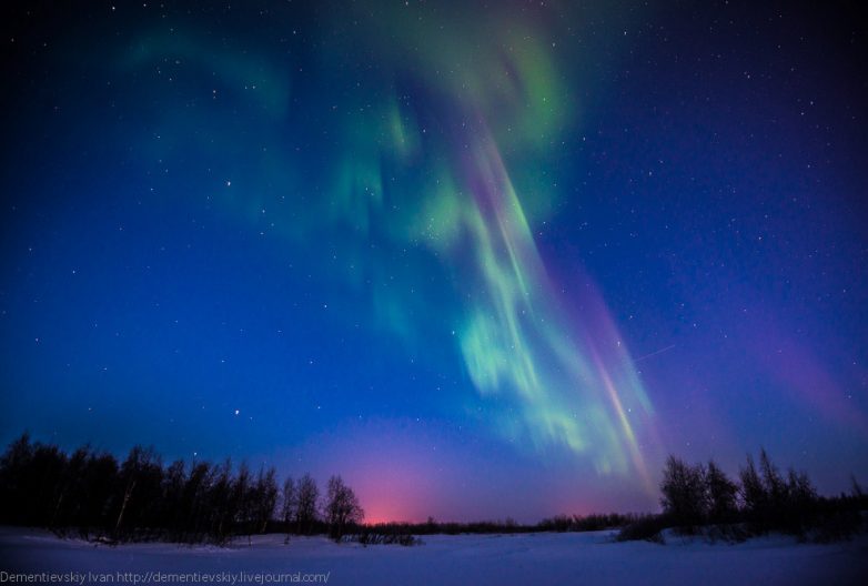 Гипнотизирующее зрелище: северное сияние в апреле Гипнотизирующее зрелище: северное сияние в апреле зима,Карелия,северное сияние