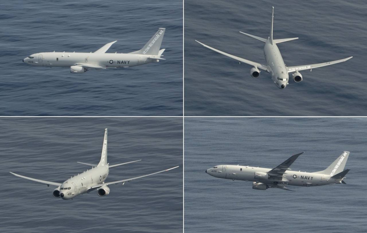 Российский истребитель Су-35 перехватил американский P-8A над Средиземным морем Российский истребитель Су-35 перехватил американский P-8A над Средиземным морем