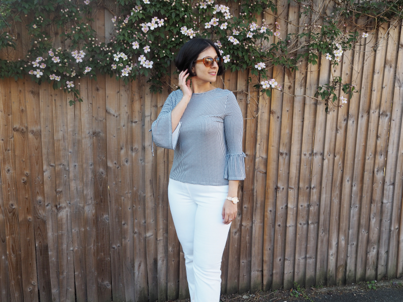  Gingham top with bell sleeves 