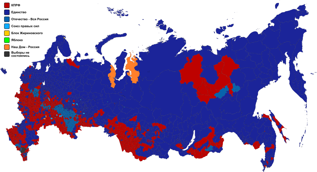 Карта выборов в Думу 1999. <br>