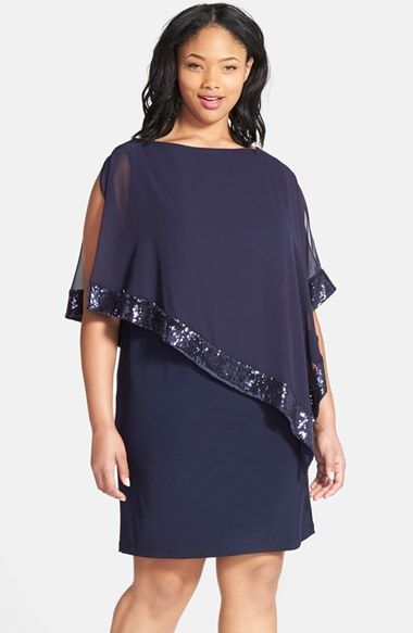 Xscape Sequin Trim Chiffon Overlay Jersey Sheath Dress (Plus Size) available at #Nordstrom