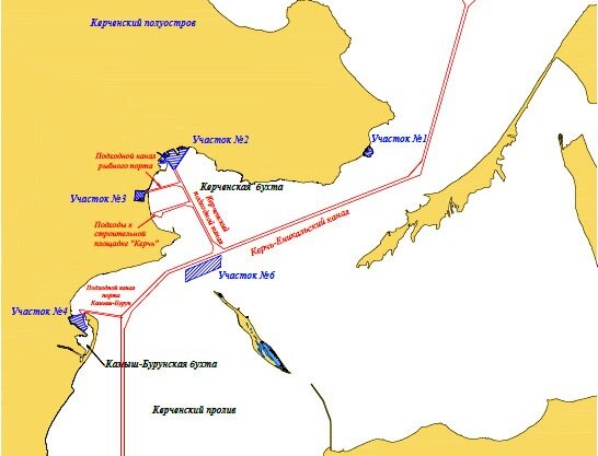 Схема Керчь-Еникальского канала в Керченском проливе. Источник карты: http://bsamp.ru/port-kerch.php