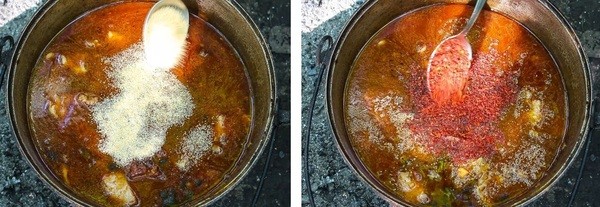 Далее добавляем две трети столовой ложки сушеного чеснока и полторы столовые ложки сушеного сладкого перца. блюдо, в казане, видео, еда, рецепт, фото, фоторецепт