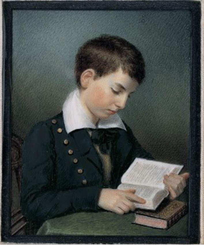Сара Гудридж, "Прилежный молодой человек (портрет мастера Эдварда Эплтона)", 1826-1828. Акварель, слоновая кость, 7х 8,7 см