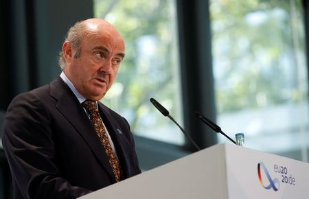 Vice-President of the European Central Bank (ECB) Luis de Guindos gives a statement during the second day of the Informal Meeting of EU Ministers for Economics and Financial Affairs in Berlin, Germany September 12, 2020. Odd Andersen/Pool via REUTERS