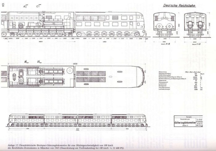 Чертеж тепловоза для двухэтажного немецкого поезда. /Фото: scaletrainsclub.com