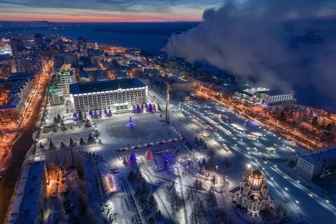 42. Вечерняя Самара с высоты зимой. 