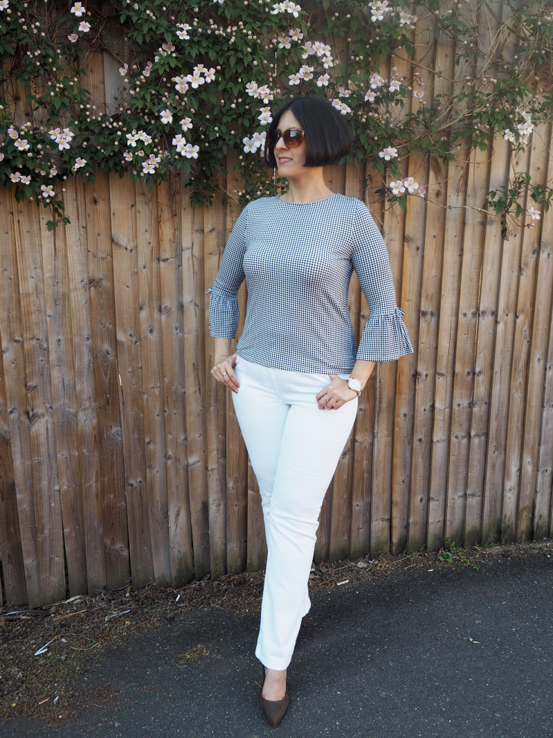 Gingham bell sleeve top 