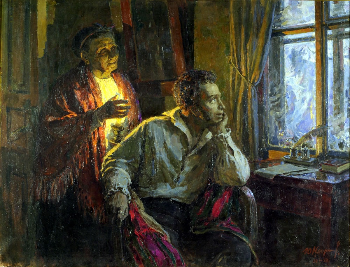 Пушкин и Арина Родионовна в Михайловском