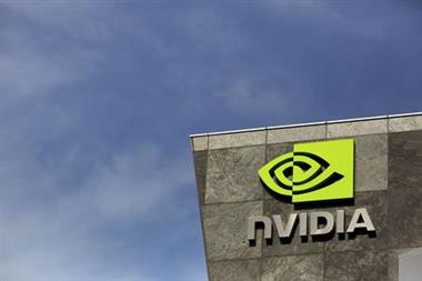 FILE PHOTO: The logo of technology company Nvidia is seen at its headquarters in Santa Clara, California February 11, 2015. REUTERS/Robert Galbraith/File Photo 