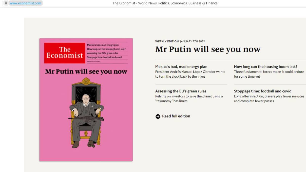 Свежий номер The Economist предсказал итог переговоров Россия — НАТО карикатурой с Путиным Свежий номер The Economist предсказал итог переговоров Россия — НАТО карикатурой с Путиным Политика