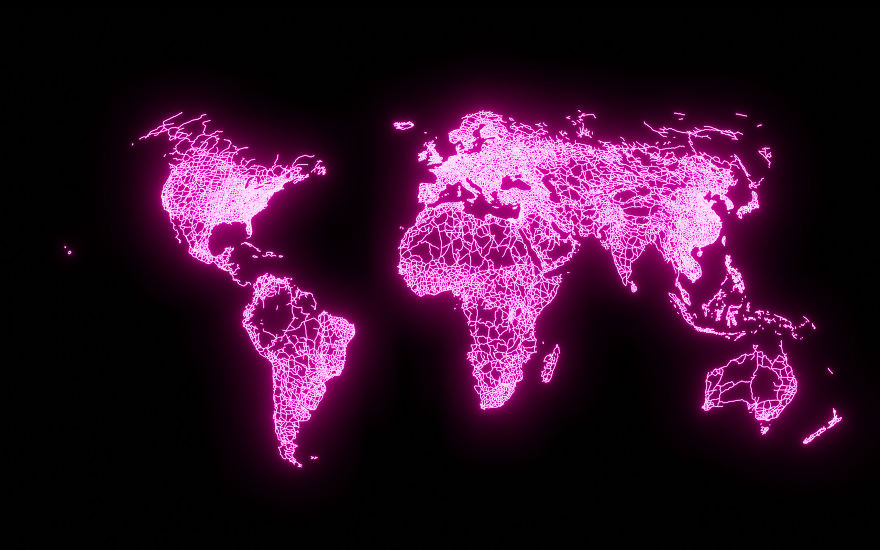 Где больше всего городов и аэропортов? 5 очень красивых неоновых карт мира мир,страны