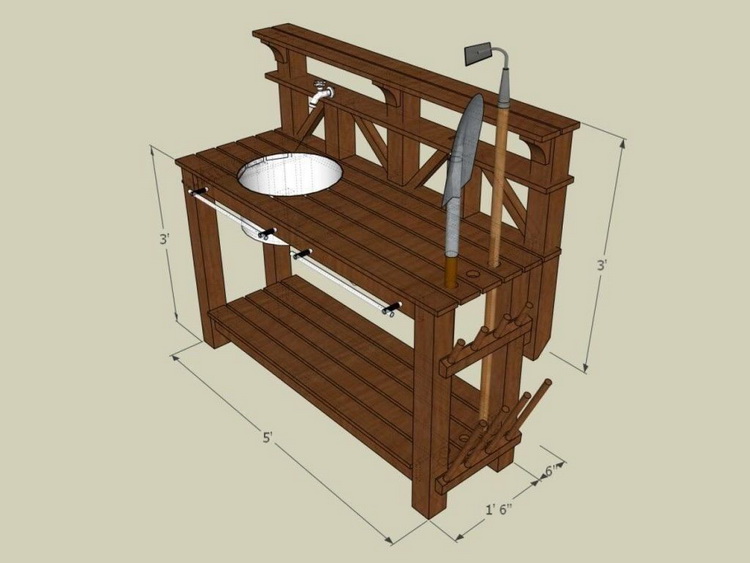 Дачный садовый рабочий стол своими руками стола, Вариант, удобного, рабочего, мойкой, дачуЭскиз, габаритными, размерамиНемного, процесса, изготовления, садового, столаКак, видите, красиво, удобноУдачи, даче  