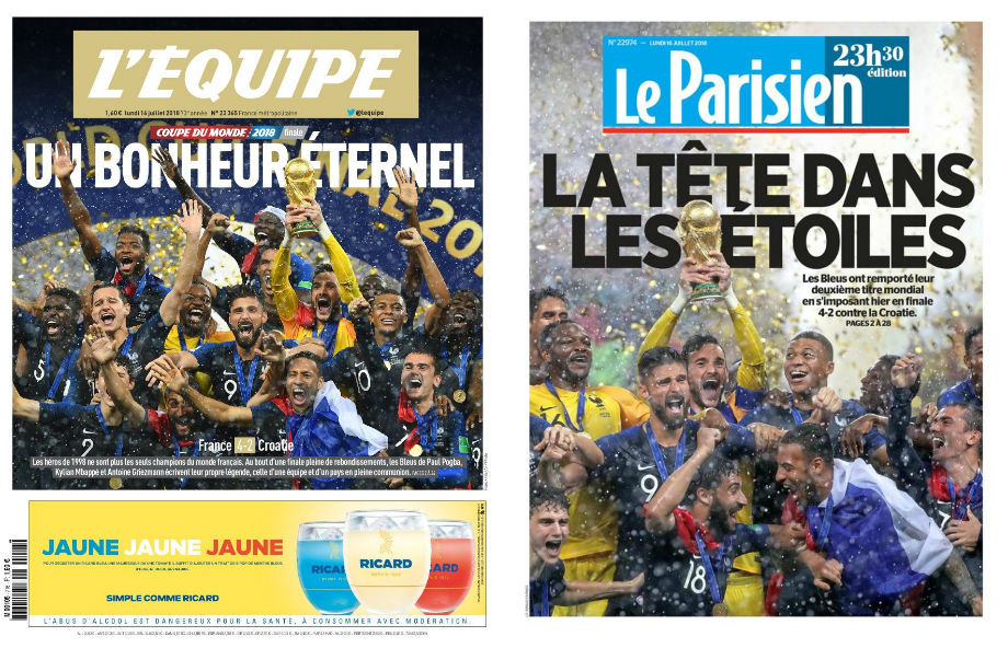 LâEquipe: Â«ÐÐµÑÐ½Ð¾Ðµ ÑÑÐ°ÑÑÑÐµÂ»; Le Parisien: Â«ÐÐµÐ±Ð¾ Ð² Ð°Ð»Ð¼Ð°Ð·Ð°ÑÂ»