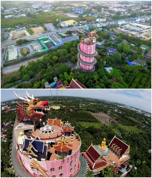 Храмовый комплекс Wat Samphran расположен в городке Накхонпатхом в окружении «Сада роз». | Фото: atlasobscura.com/ thailandfromabove.com.